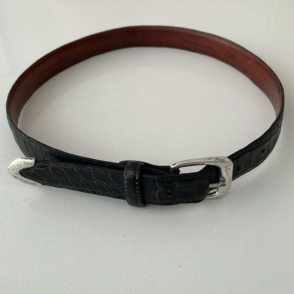 Ralph Lauren Sterling Silver Buckle & Black Genuine Alligator Belt